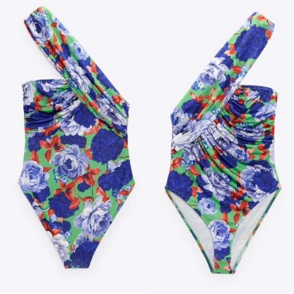 🫐 ZARA BLUE MULTI FLORAL ASYMMETRICAL BODYSUIT! - Picture 14 of 16